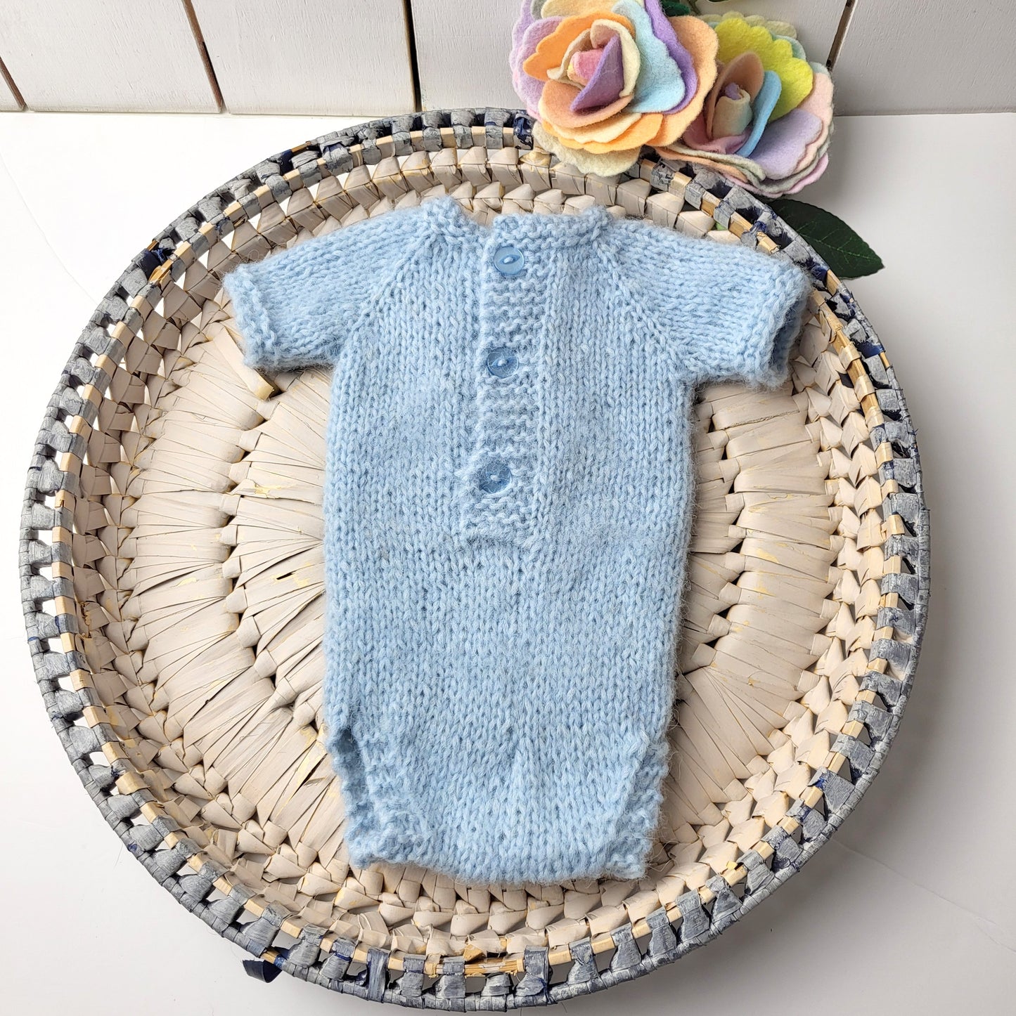 Blue Knitted Romper with short sleeves for newborn baby boy (Ready to send)