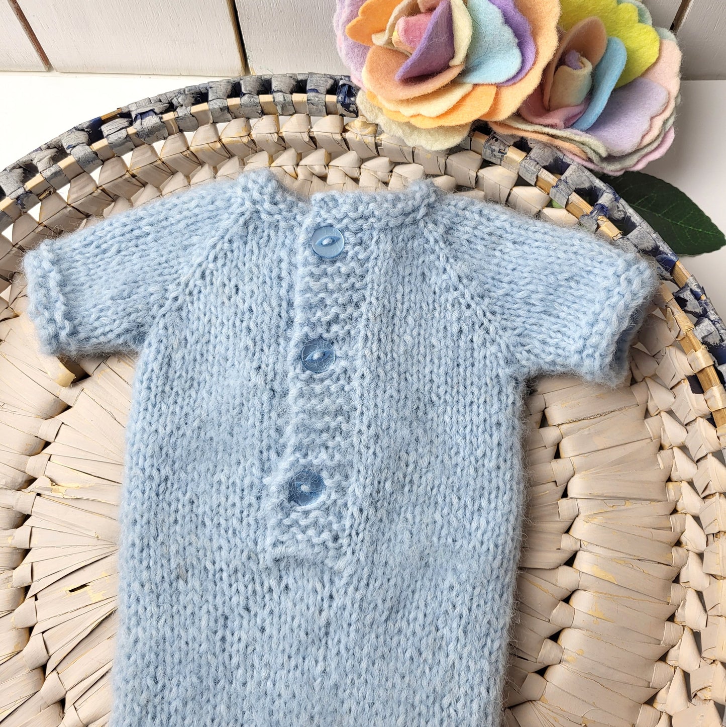 Blue Knitted Romper with short sleeves for newborn baby boy (Ready to send)