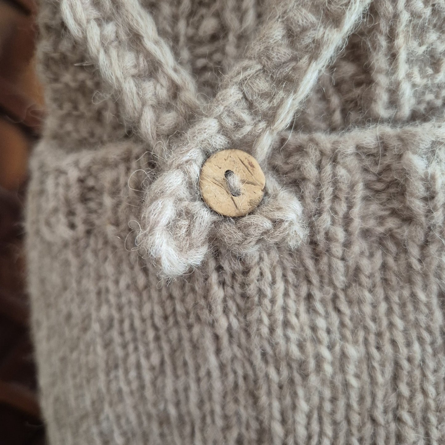 Handknit Newborn Dungaree style Romper in Brown Alpaca yarn, Photography Prop (READY TO SEND)
