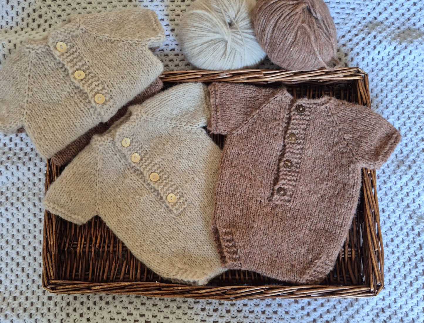 Simple Classic Style Hand Knitted Romper Newborn/ 0-3 months Long / Short Sleeve Romper with Optional booties - more colours (Made to order)