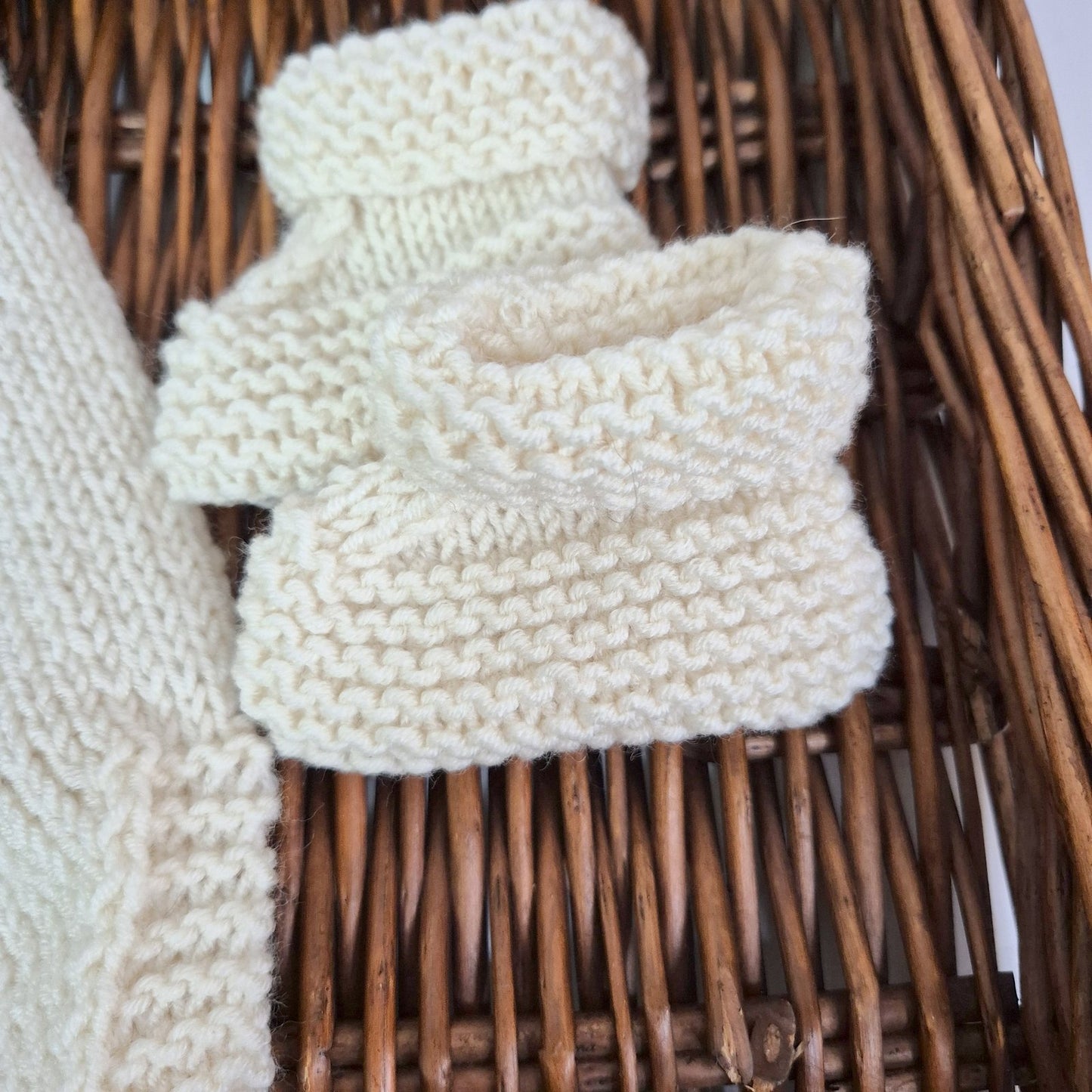 Handknit Cream Cabled Baby Romper and Bootie set .Unisex Baby Gift 0-3 months (Ready to Send)