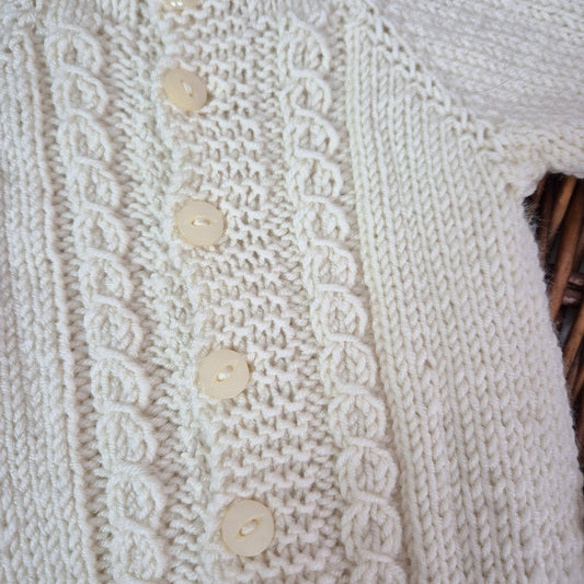 Handknit Cream Cabled Baby Romper and Bootie set .Unisex Baby Gift 0-3 months (Ready to Send)
