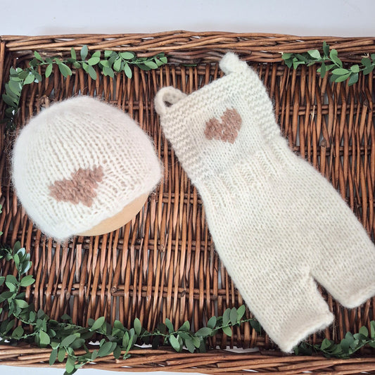 Newborn Baby Boy Hearts Dungaree and Hat Set ( Ready to send)