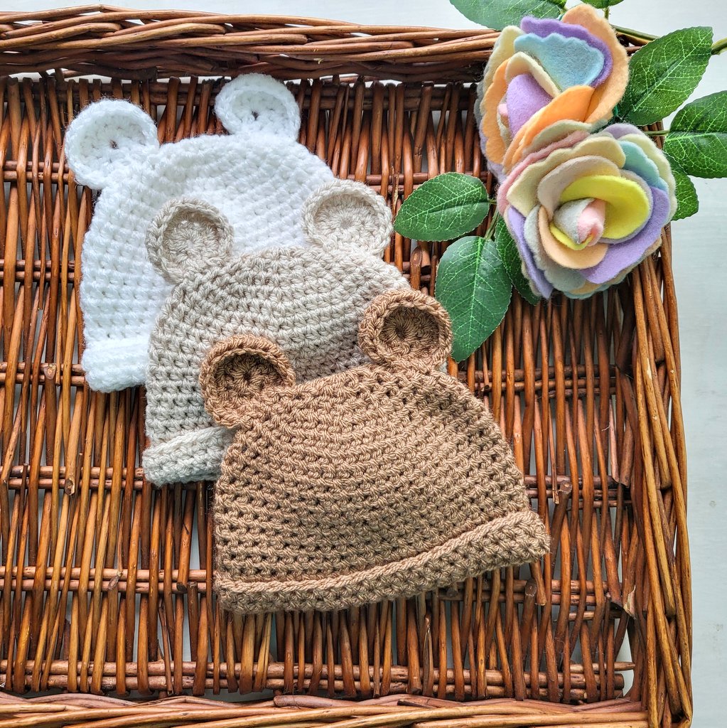 crochet baby bear hat with fold up brim