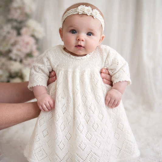 3 - 9 months White Knitted Lace Baptism / Christening Dress : Vintage Heirloom Gown.  (Ready to send)