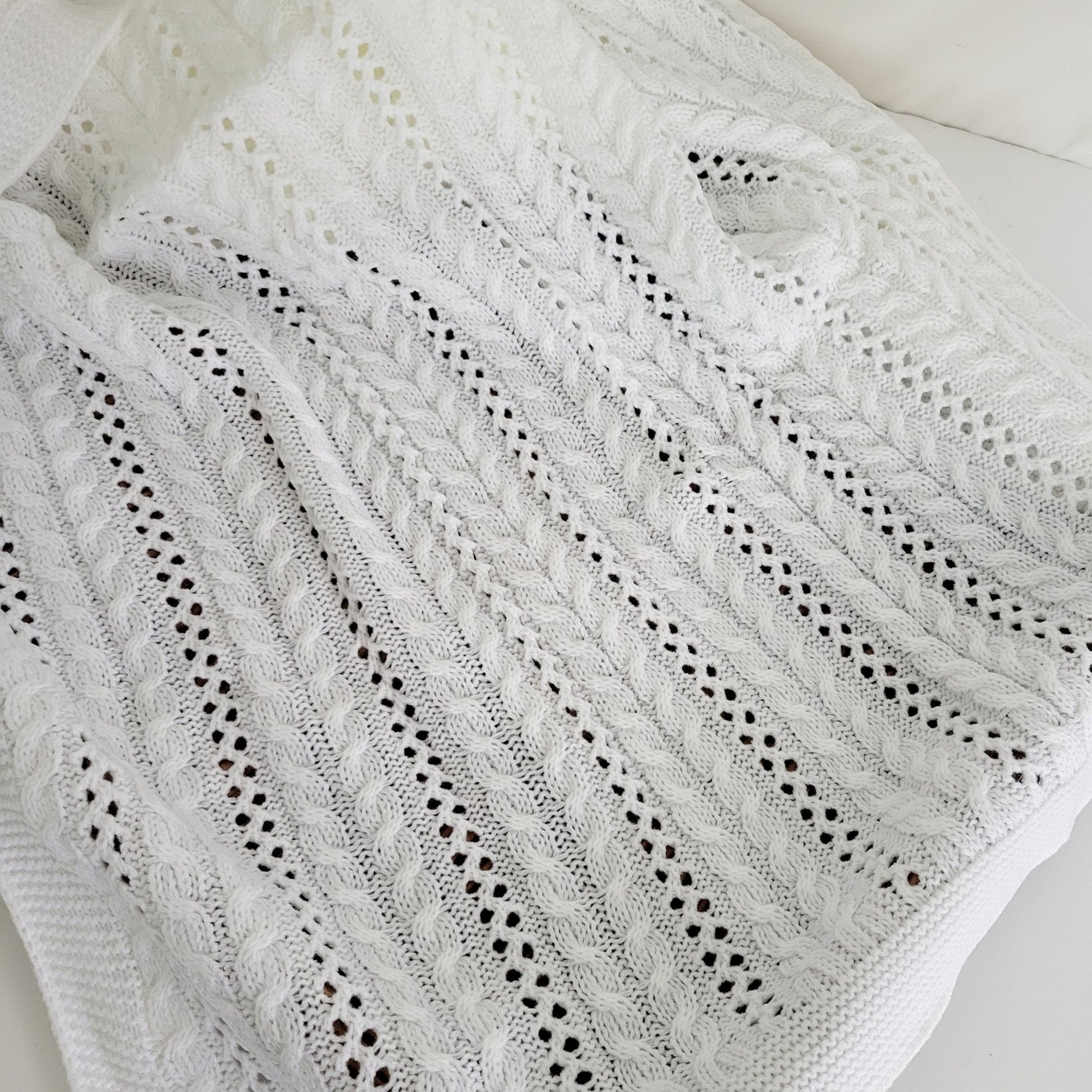 white cable knit baby blanket newborn wrap cellular blanket