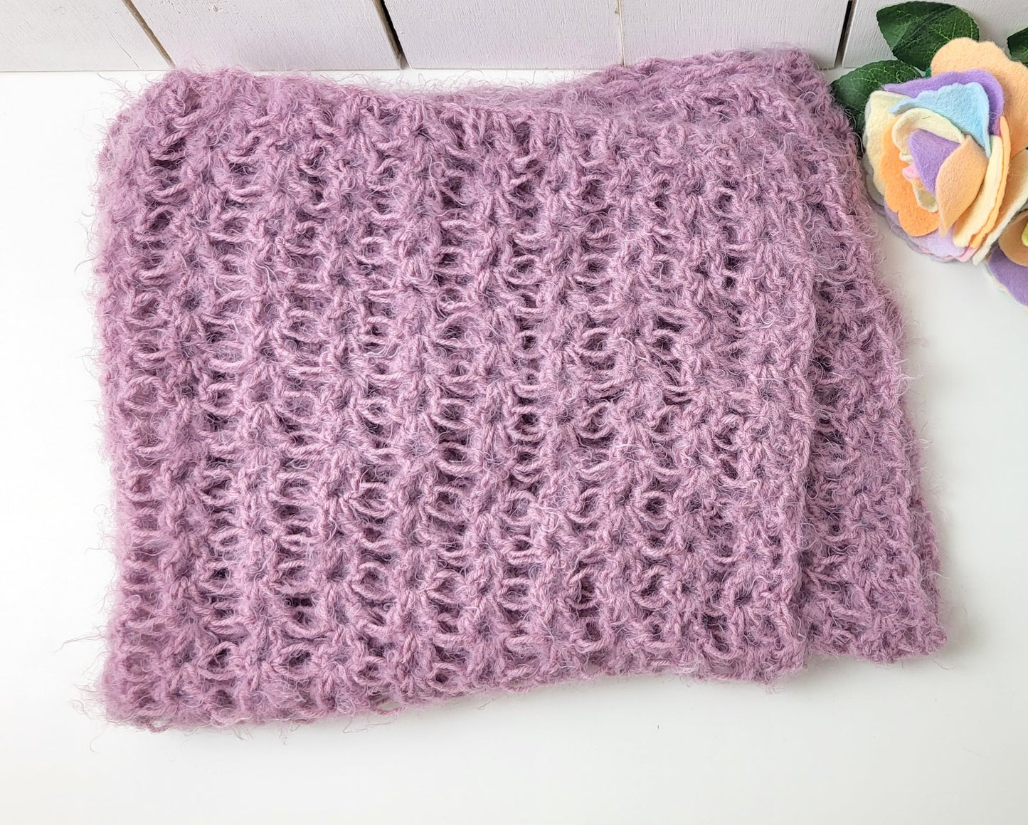 lacy crochet basket stuffer in pink 