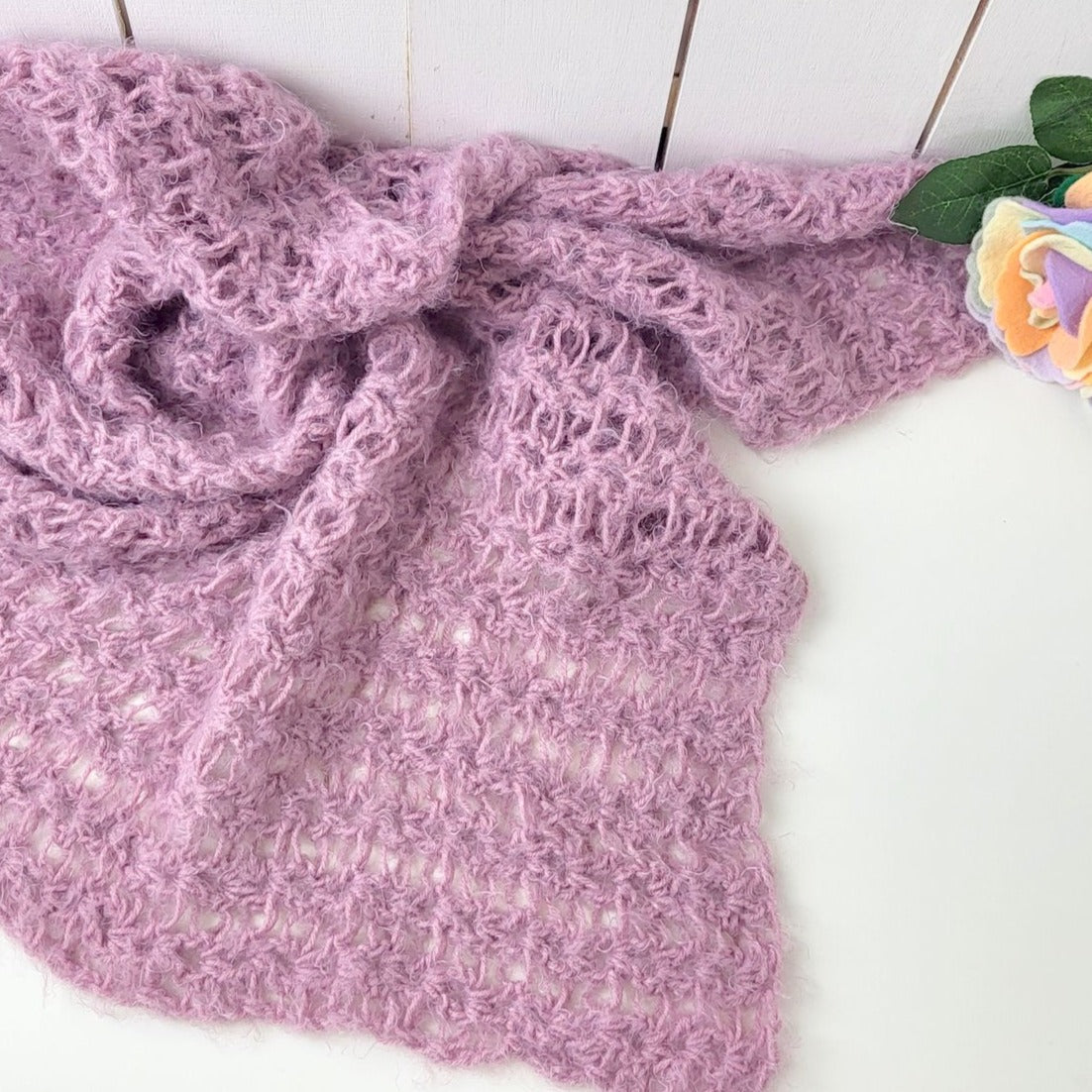 smokey pink mauve lacy crochet wrap for newborn photo shoots