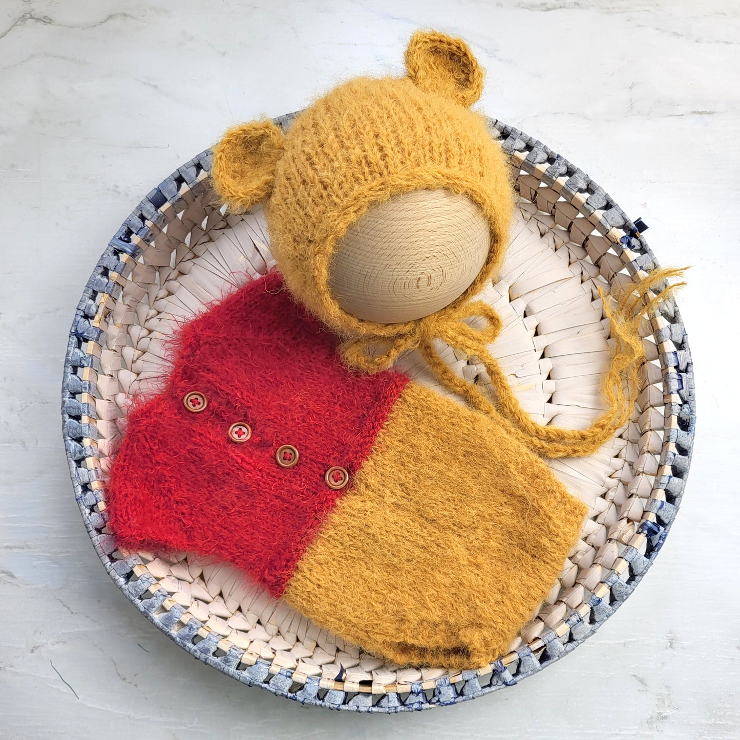 handknit newborn baby winnie the pooh photography prop outfit