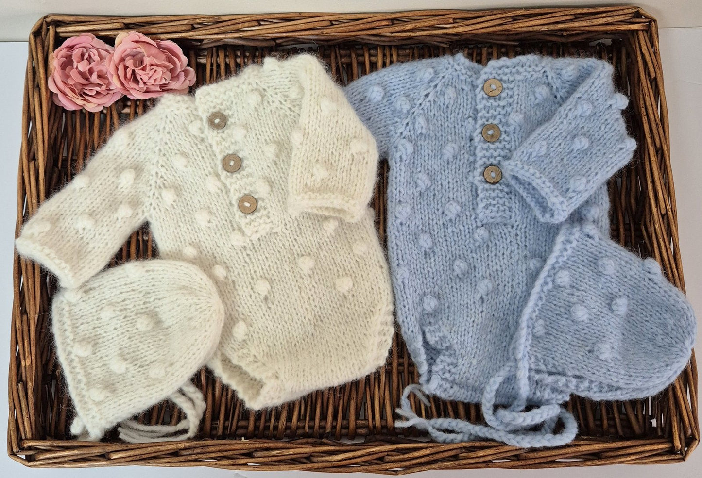 Popcorn Bubble Knit Newborn/ 0-3 months Long Sleeve Romper with Optional bonnet - more colours (Made to order)