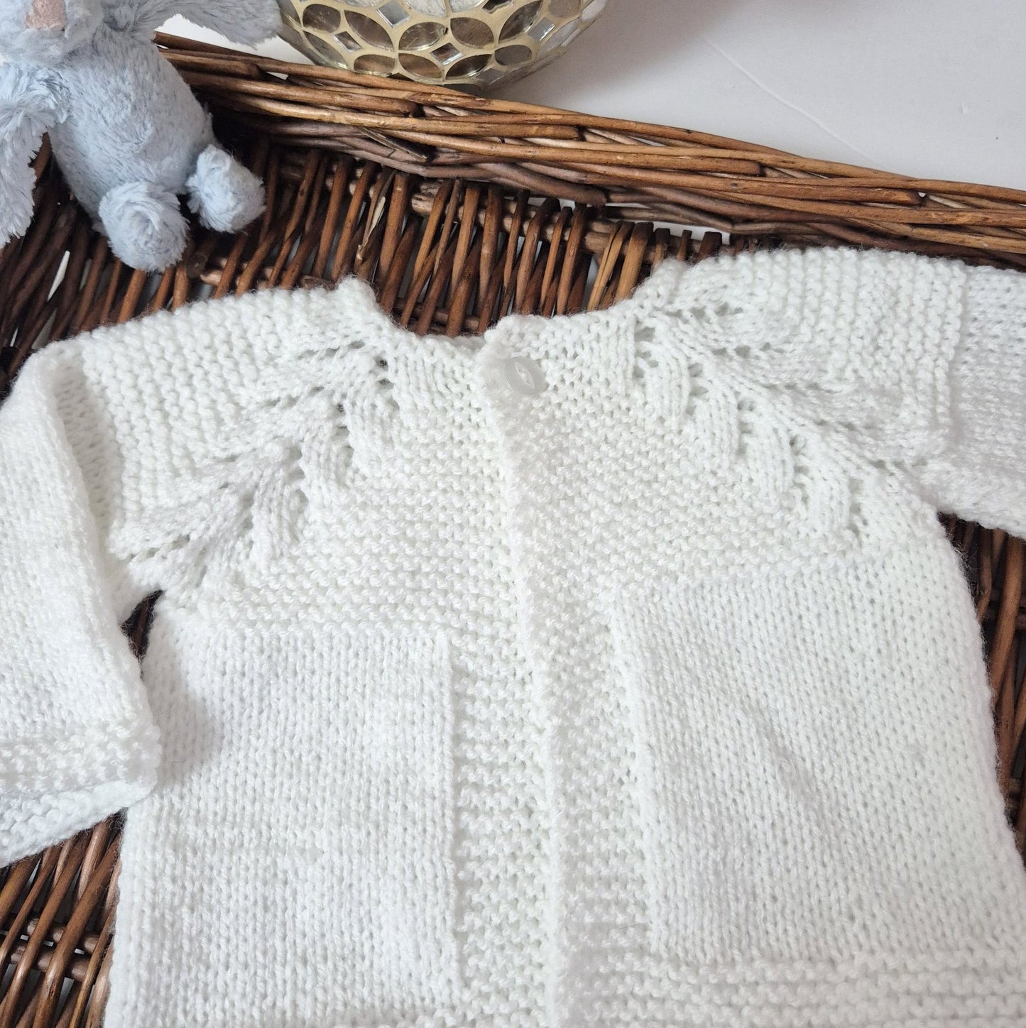 White Knitted Norwegian Fir Baby Jumper Cardigan 0-6 months (Ready to Send)