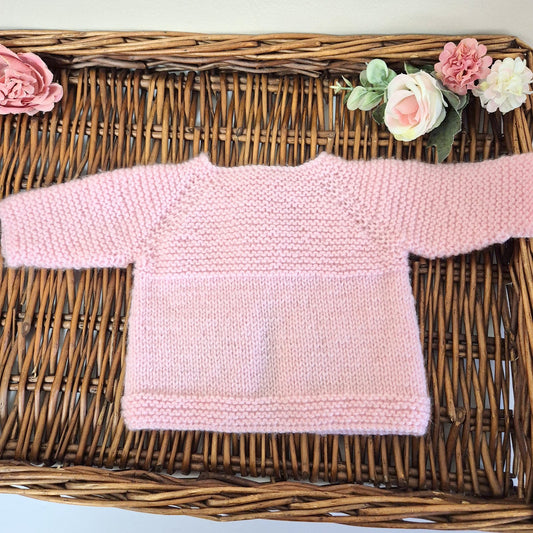 0–3 Months  Hand Knitted Baby Cardigan – Pink Embroidered Roses & Flowers Sweater, New Baby Girl Gift, Handmade UK (Ready to Send)
