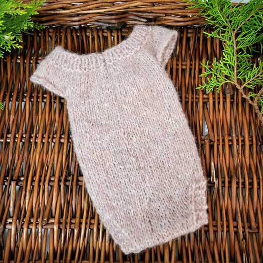 Soft Dusty Pink alpaca Newborn Romper with bow and pearls (Ready to Send)