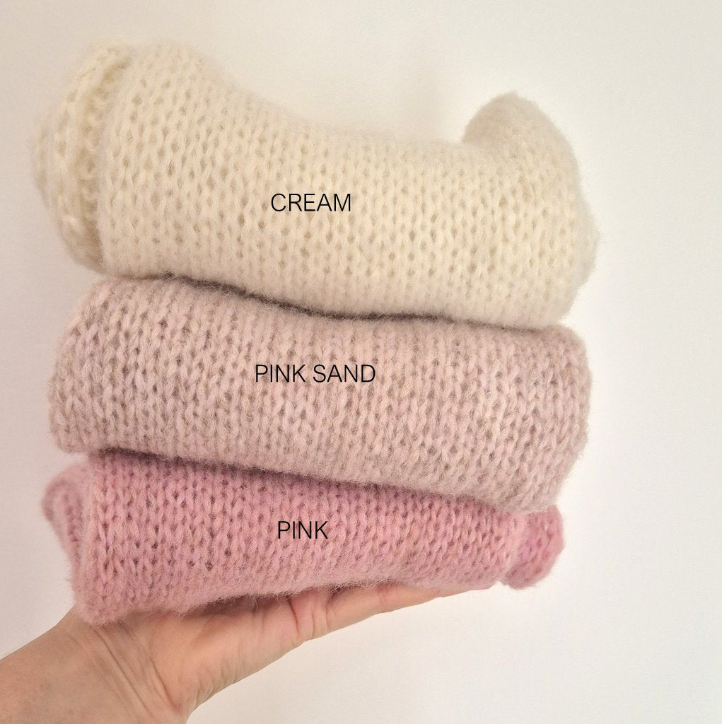 Long Knit Wrap and Bonnet - Bear Bonnet, Classic Bonnet or Sleepy cap  ( Made TO Order)