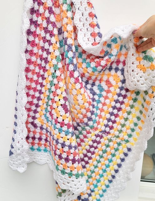 Rainbow Dots Crochet Baby Blanket (Ready to send)