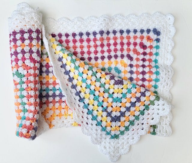 Rainbow Dots Crochet Baby Blanket (Ready to send)