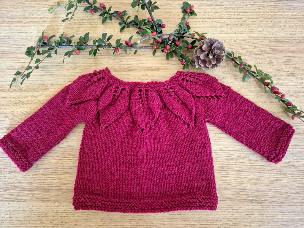 Red Newborn Baby Cardigan with a Leaf Pattern, Unisex Babyshower Gift, Handmade UK (Ready to Send)