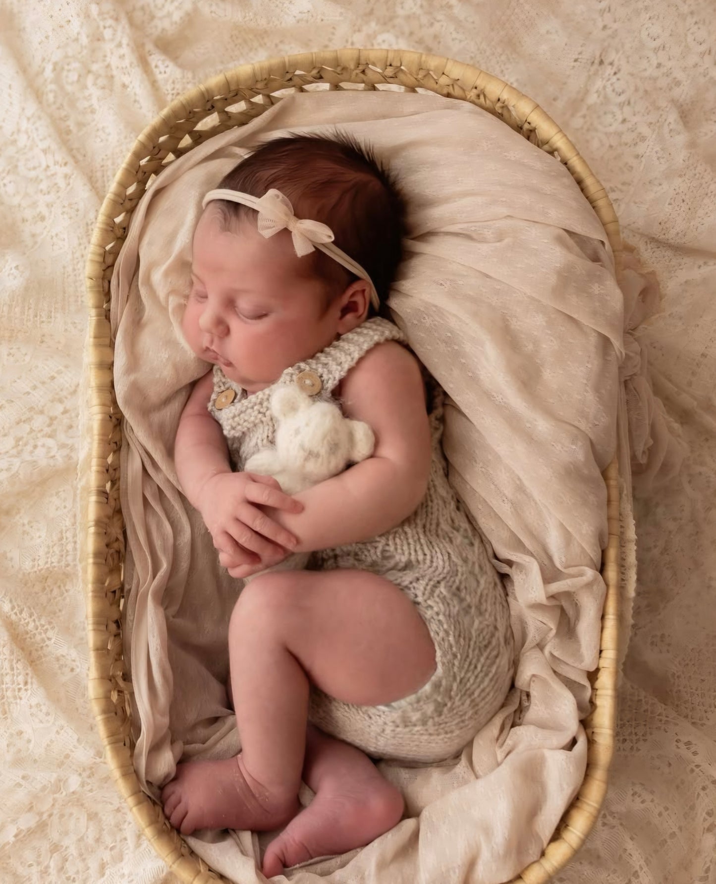 Hand Knit Lace Pattern Baby Girl Romper and Bonnet set,  Newborn Photo Prop, Baby Gift.  (Made to order) Newborn or 0-3 months sizes