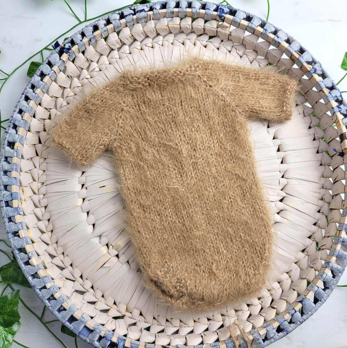 Baby Boy Fuzzy Brown Newborn Romper with Bear Bonnet (Ready to send) Photo prop outfit