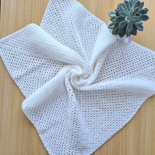 Crochet White Baby Blanket  (READY to send) Unisex baby gift 32 x35 in