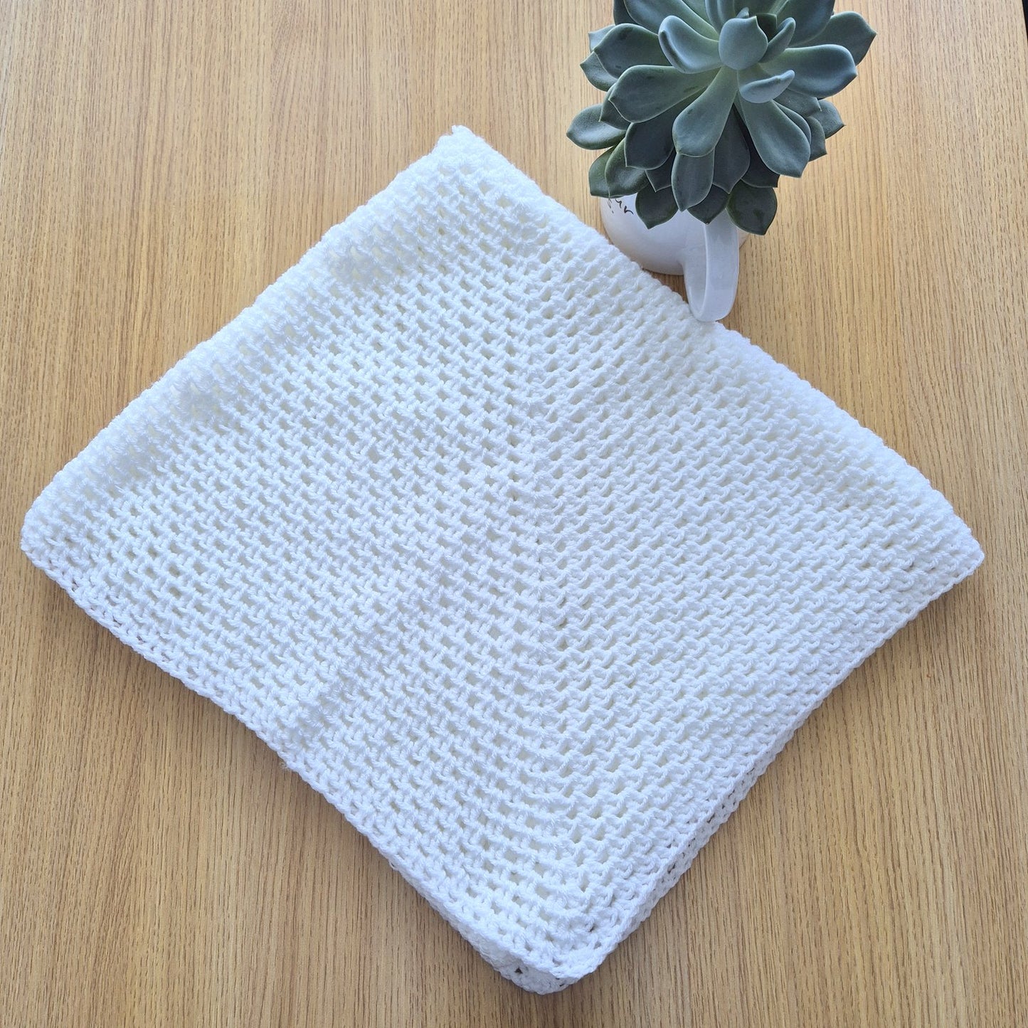 Crochet White Baby Blanket  (READY to send) Unisex baby gift 32 x35 in