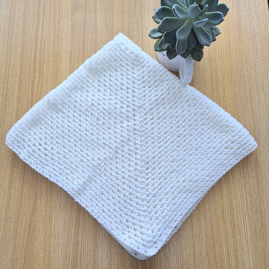 Crochet White Baby Blanket  (READY to send) Unisex baby gift 32 x35 in