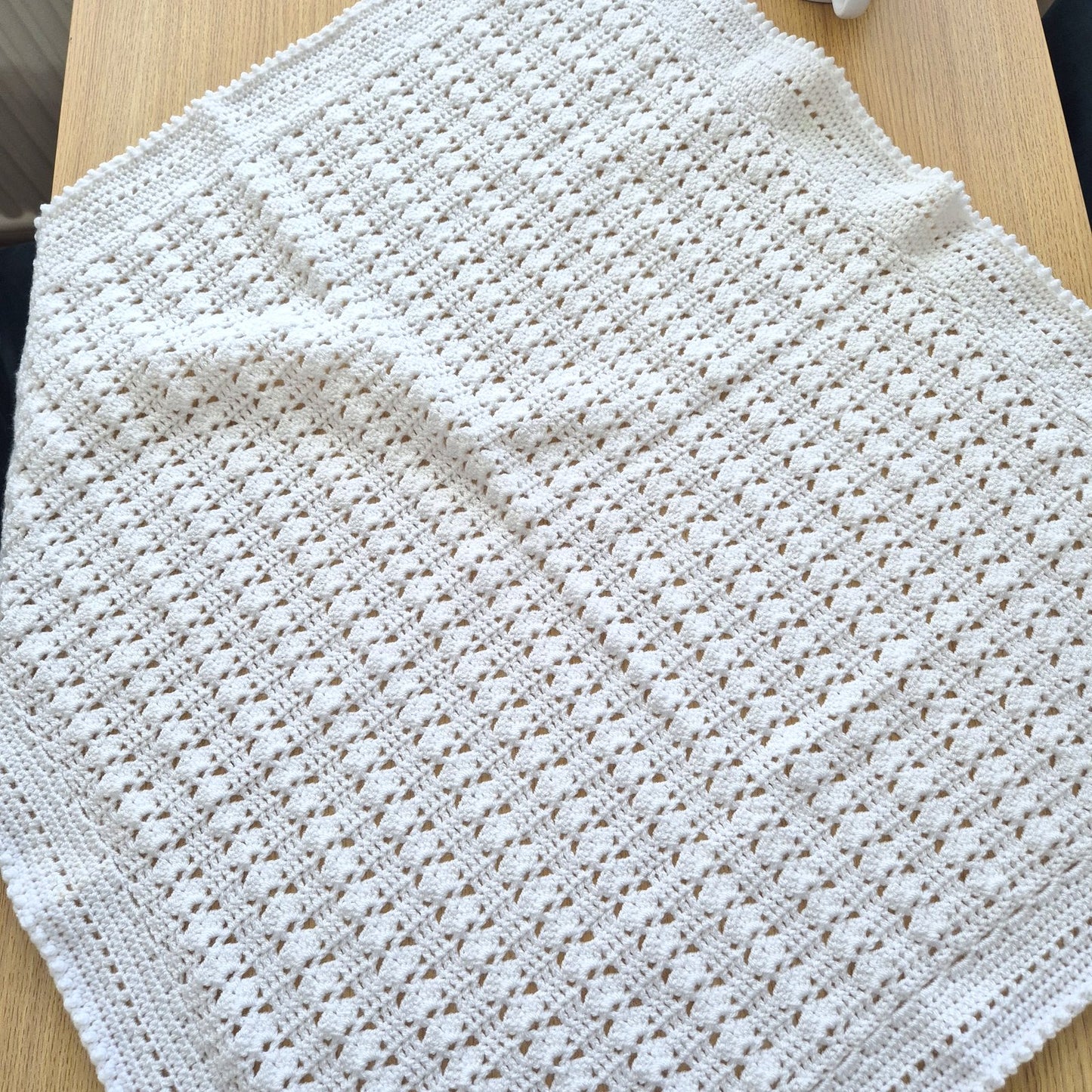 Crochet White Baby Blanket  (READY to send) Unisex baby gift 86cm/33 in square.
