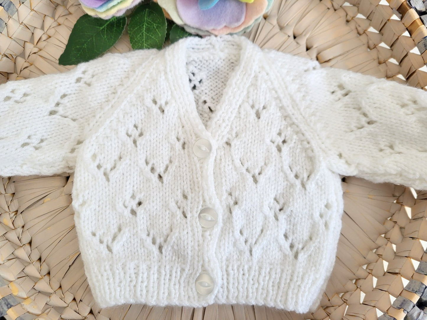lace pattern knitted baby cardigan'