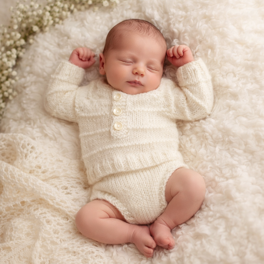 handknit newborn jumper and pants set, newborn sweater set