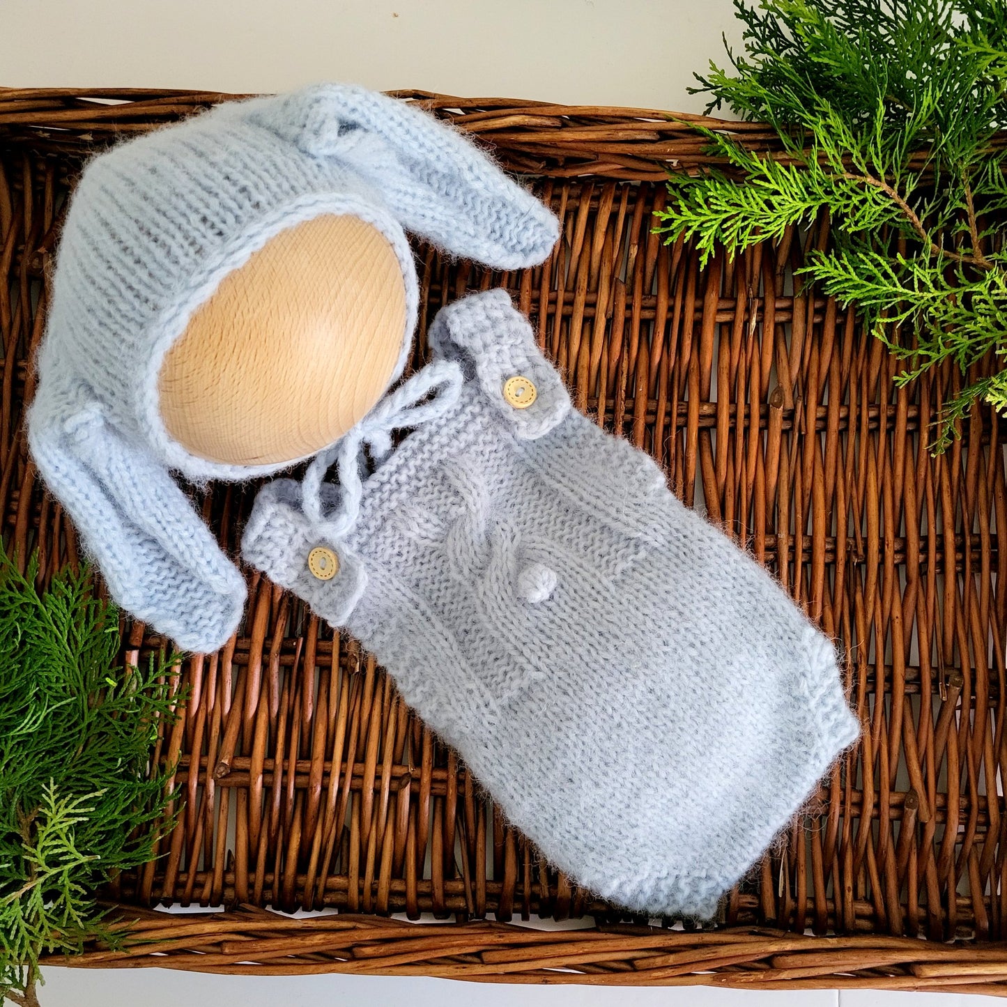 baby blue bunny romper for newborn photo shoots
