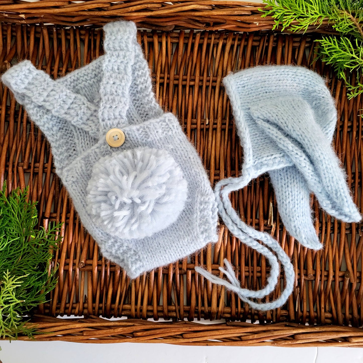 Newborn Baby Blue Bunny romper and Rabbit ears bonnet (Ready To Send)