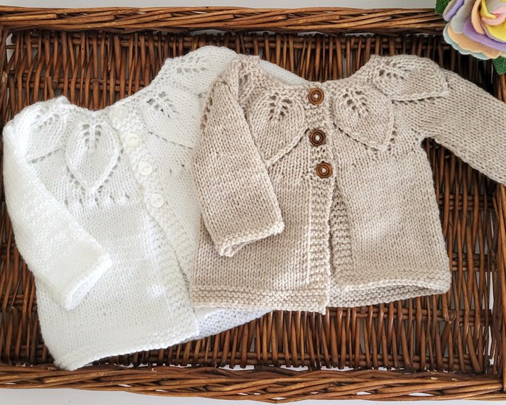 Handknit Leaf Baby Cardigan 0-6 months (MADE TO  ORDER ) 5 colours!