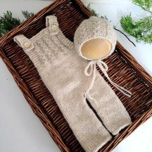 Luxury Alpaca Knitted Baby Dungaree with matching hat. Newborn to 6 months sizes, more colours (Made to order)