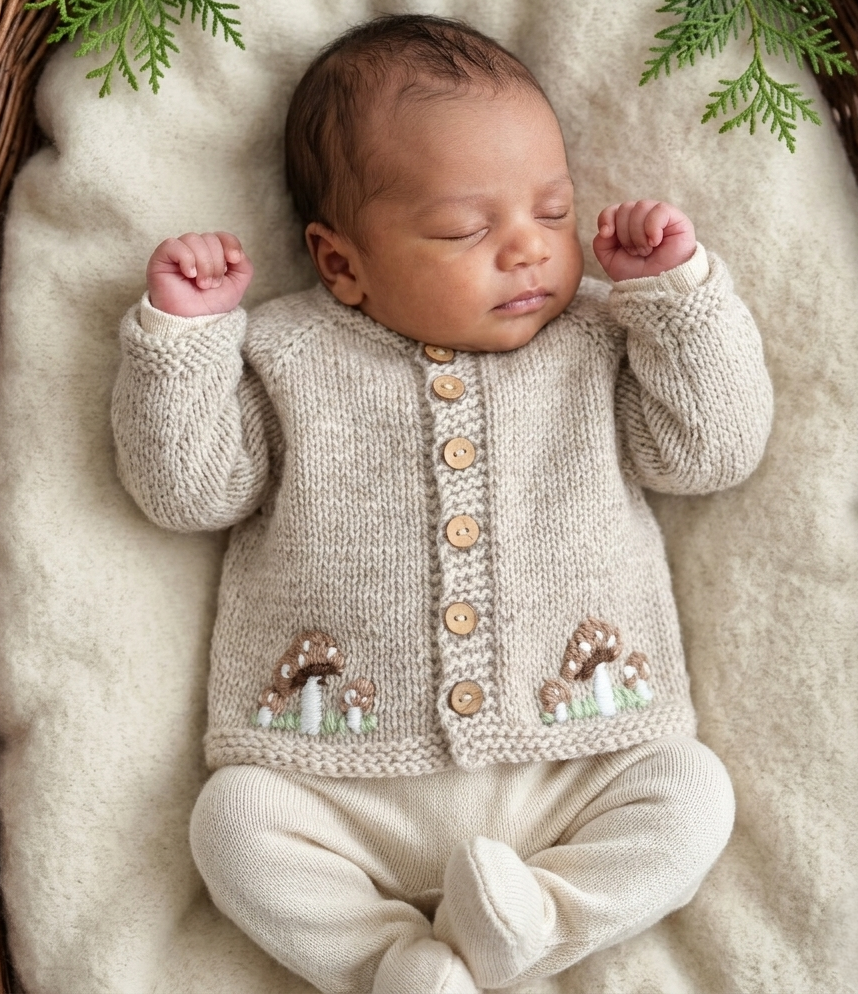 Handknit Toadstool Baby Cardigan and Bootie gift set : Preemie to 6 months (MADE TO ORDER) Baby Gift set