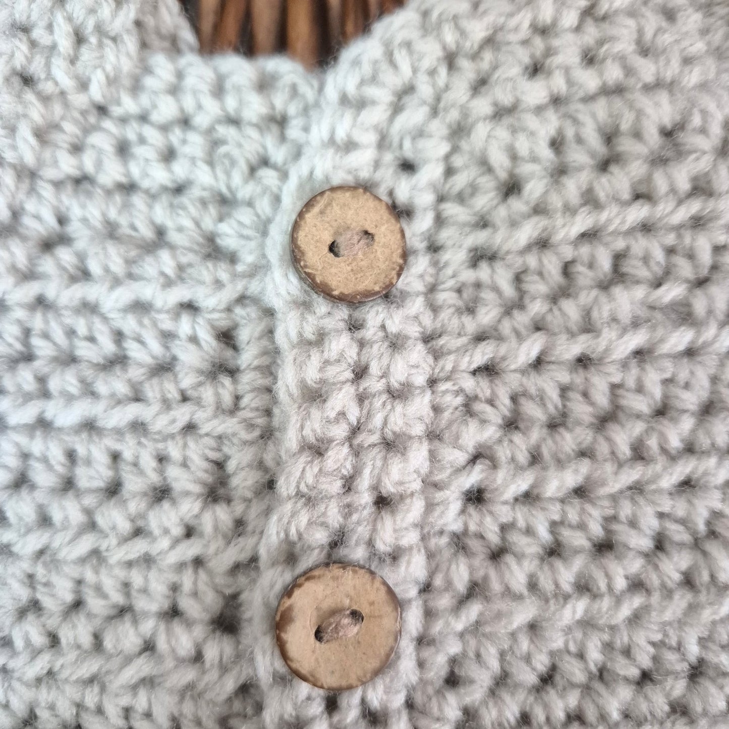 Handmade Crochet Beige Baby Cardigan with Toadstools 0-6 months (Ready to Send)