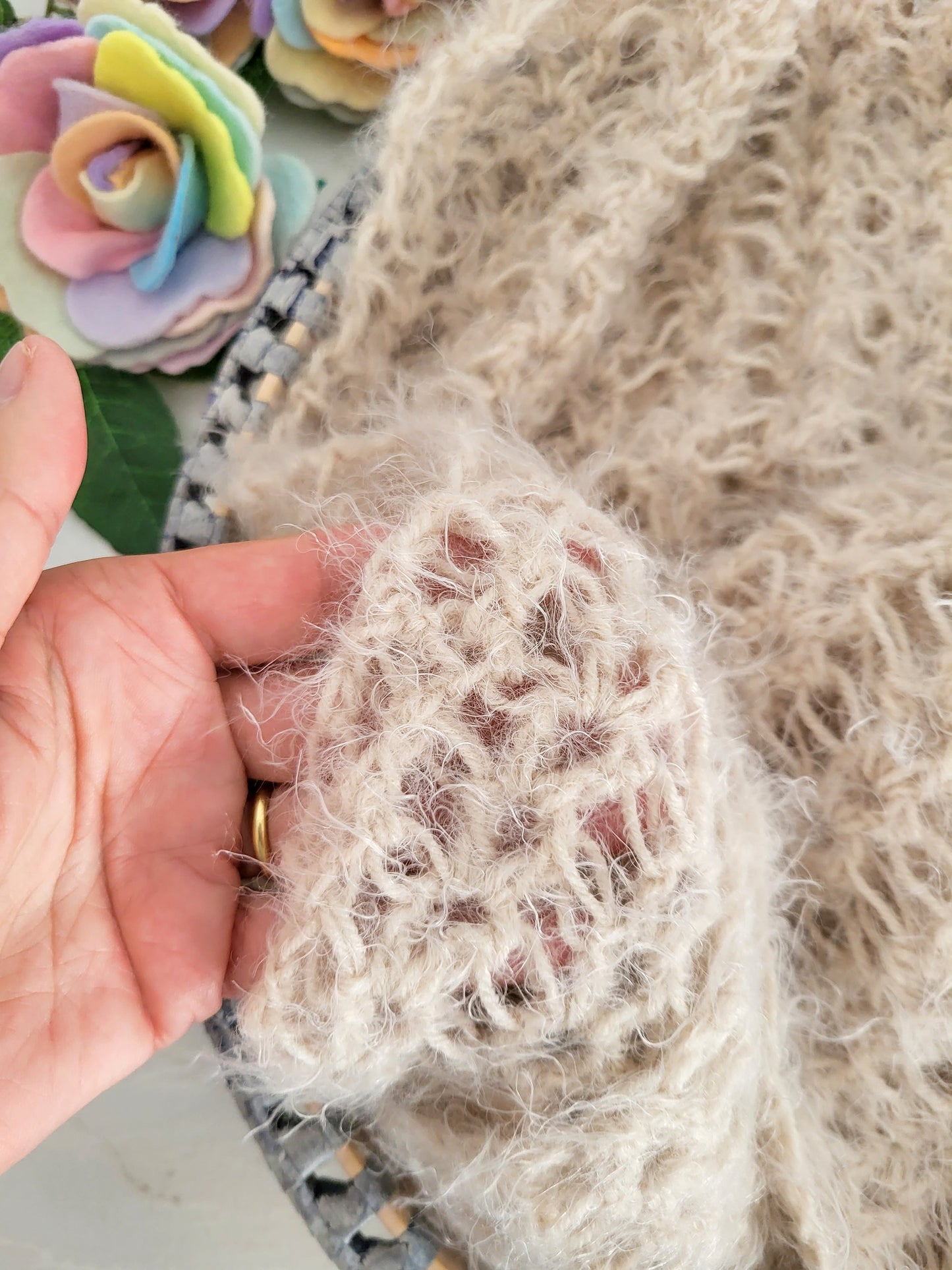 Beige Lace Crochet Newborn Posing Layer Wrap (Ready to Send)