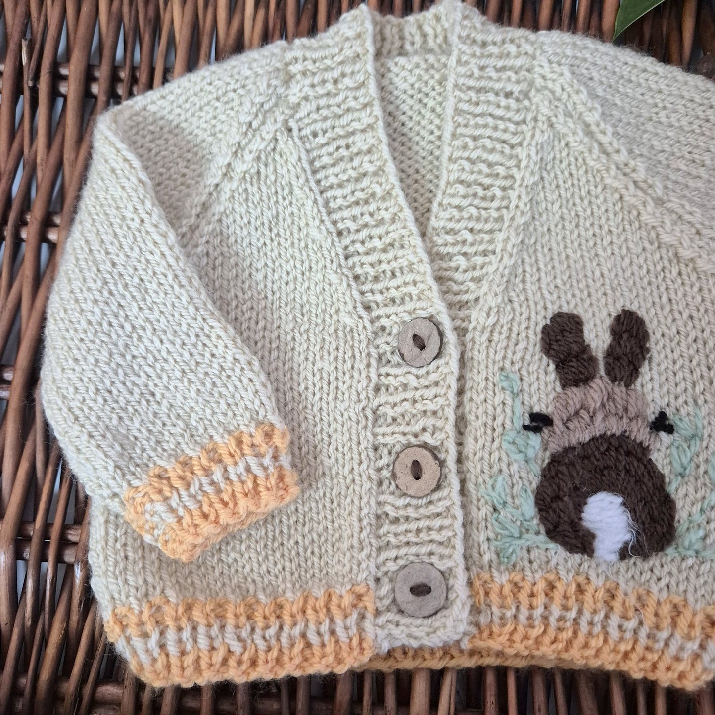 0-3 months Beige Knitted Baby Cardigan with Bunny Embroidery   (Ready to Send)