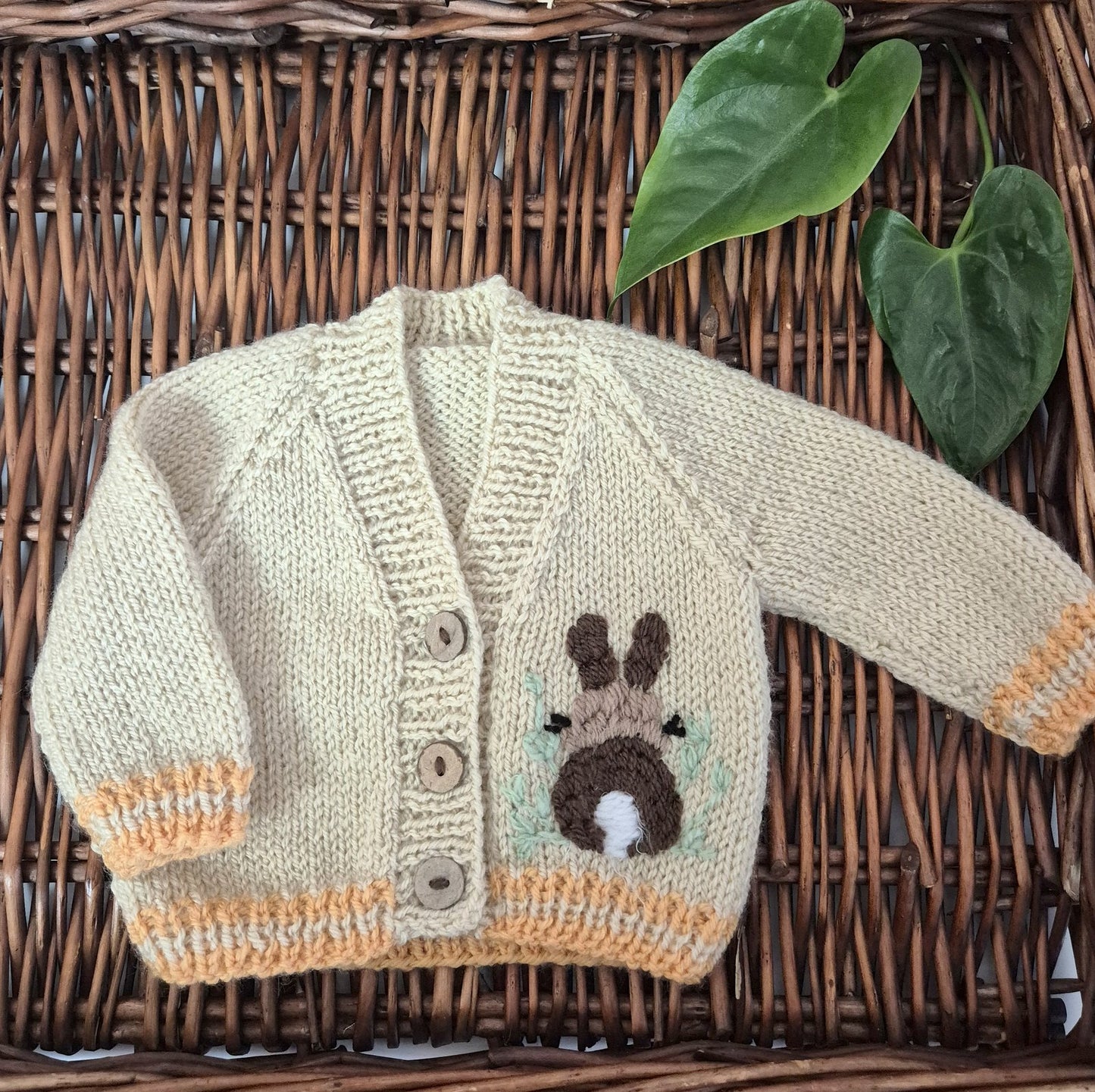 0-3 months Beige Knitted Baby Cardigan with Bunny Embroidery   (Ready to Send)