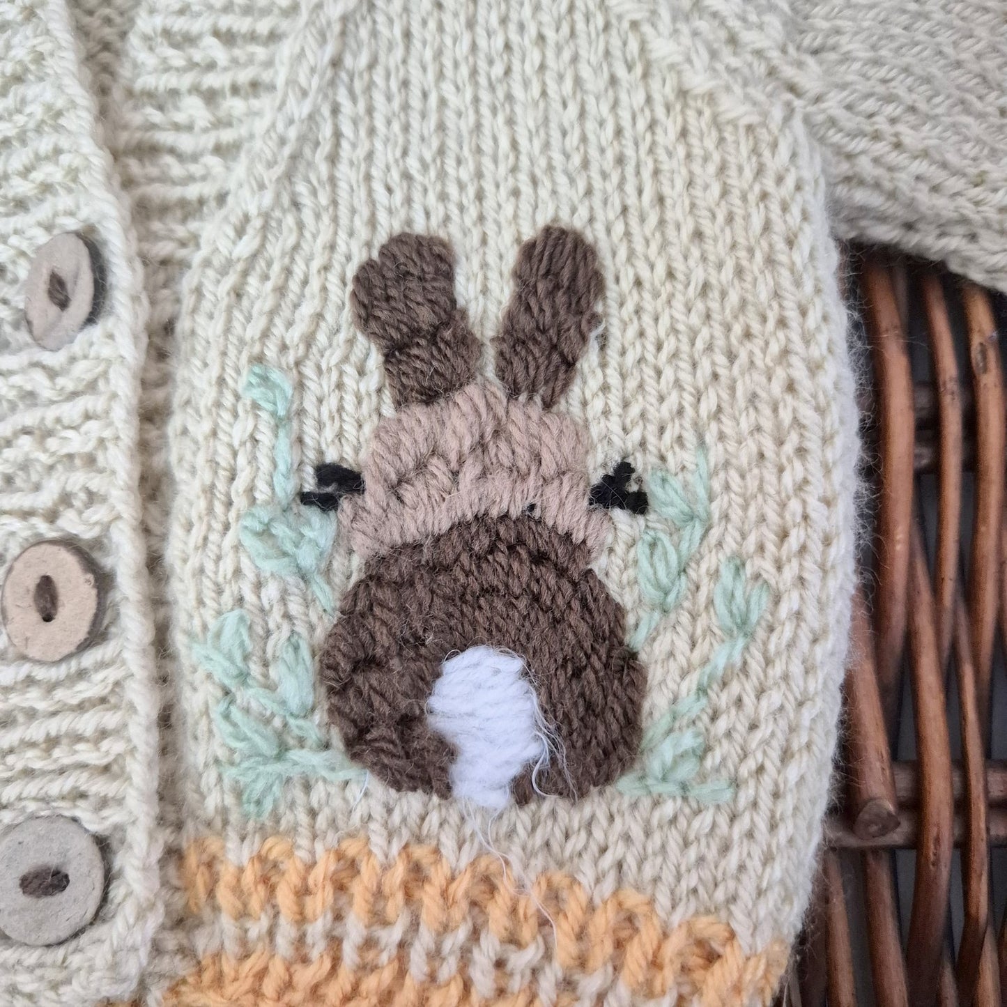 0-3 months Beige Knitted Baby Cardigan with Bunny Embroidery   (Ready to Send)