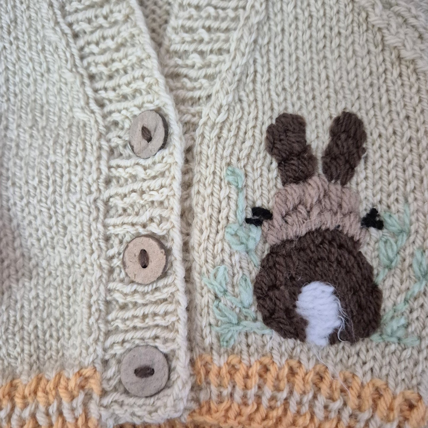 0-3 months Beige Knitted Baby Cardigan with Bunny Embroidery   (Ready to Send)