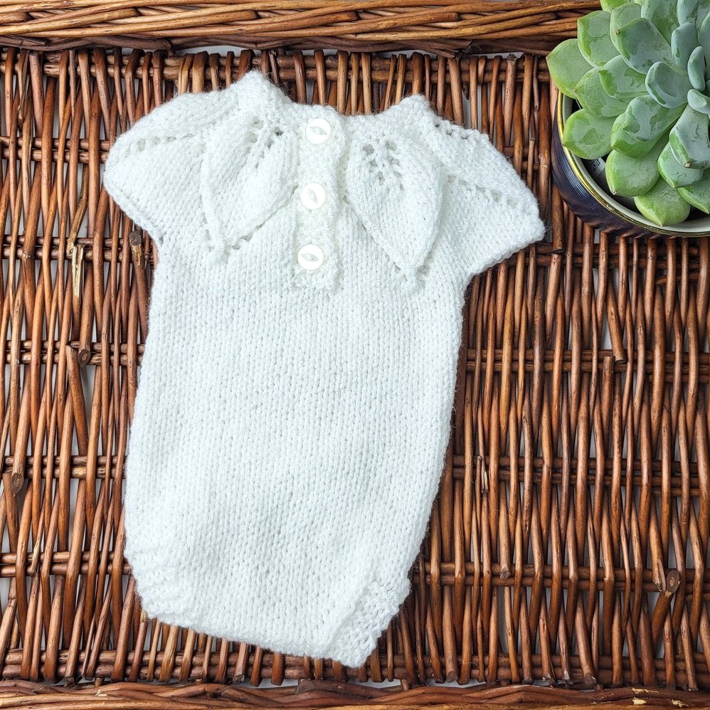 Handknit Newborn Baby Sleeveless Leaf Romper (Ready to send) Photo Prop Outfit