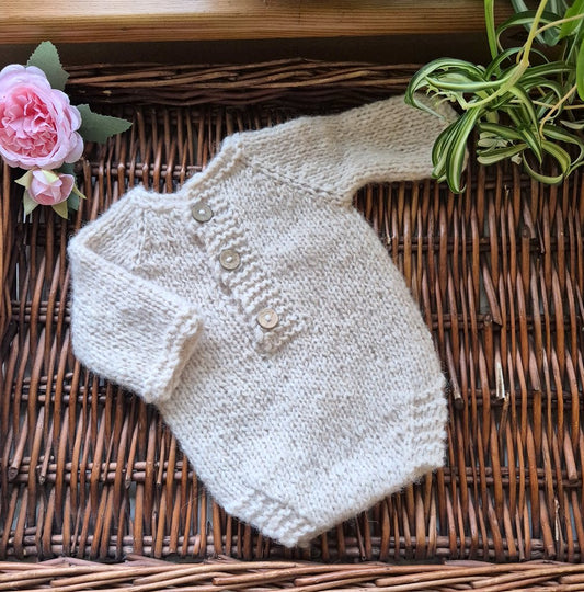 Long Sleeve Newborn Romper, in Pink or Beige. Classic Style bodysuit Photography Prop Outfit. ( Ready to send)
