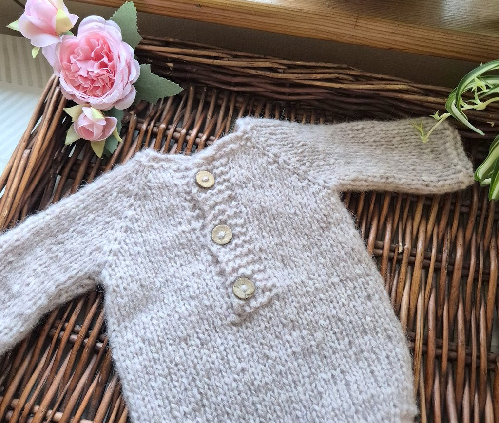 Long Sleeve Newborn Romper, in Pink or Beige. Classic Style bodysuit Photography Prop Outfit. ( Ready to send)