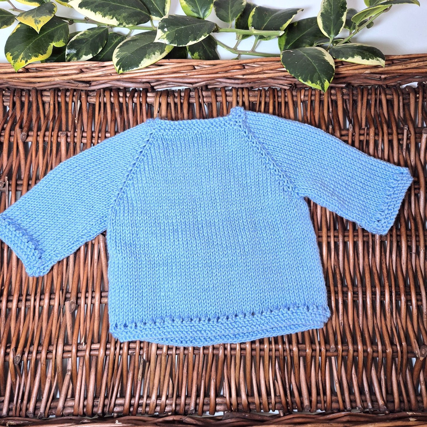 Handmade 0-3 months Knitted Blue Baby Cardigan with Toadstools  (Ready to Send)