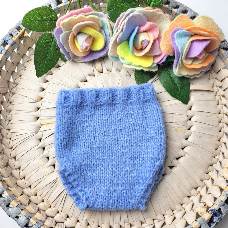 knitted baby diaper cover in blue