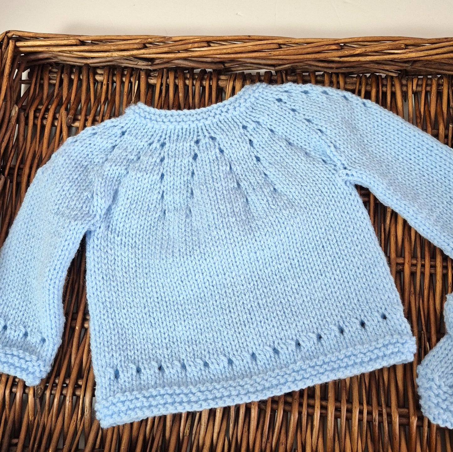 Knitted  Blue Baby Cardigan, booties and hat baby boy gift set 0-3 months (Ready to Send)