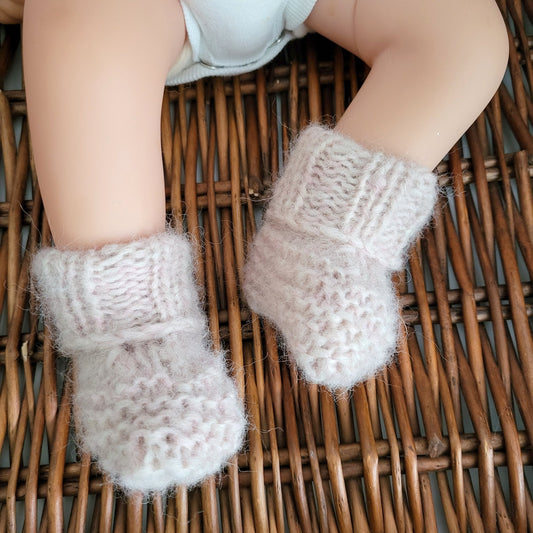 handknit baby booties with cuff, wear the with the cuff down or up  like socks