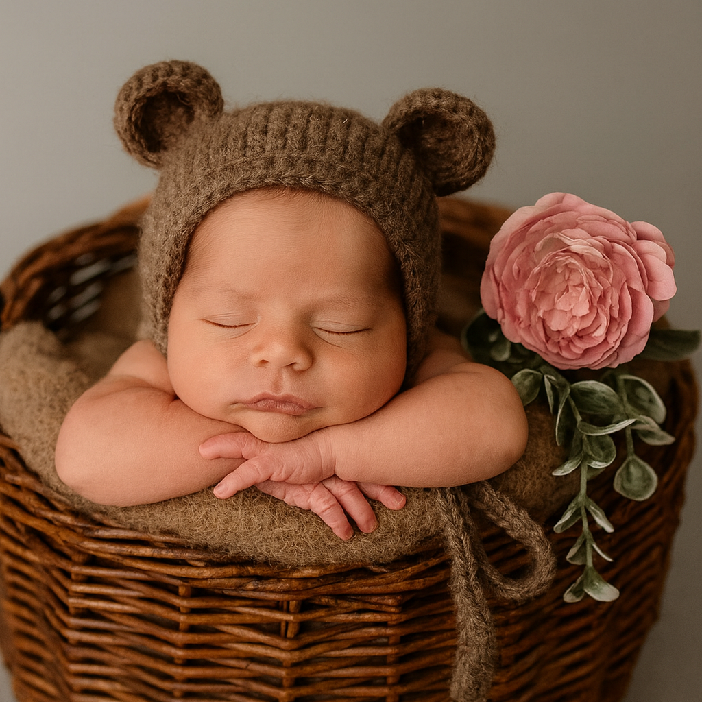 newborn photography prop bear bonnet in brown