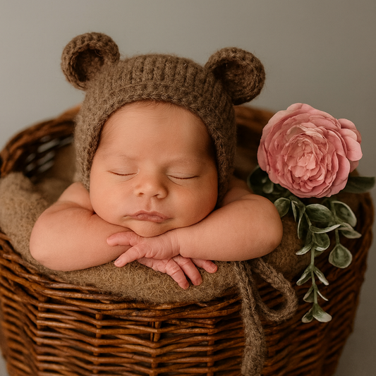 newborn photography prop bear bonnet in brown