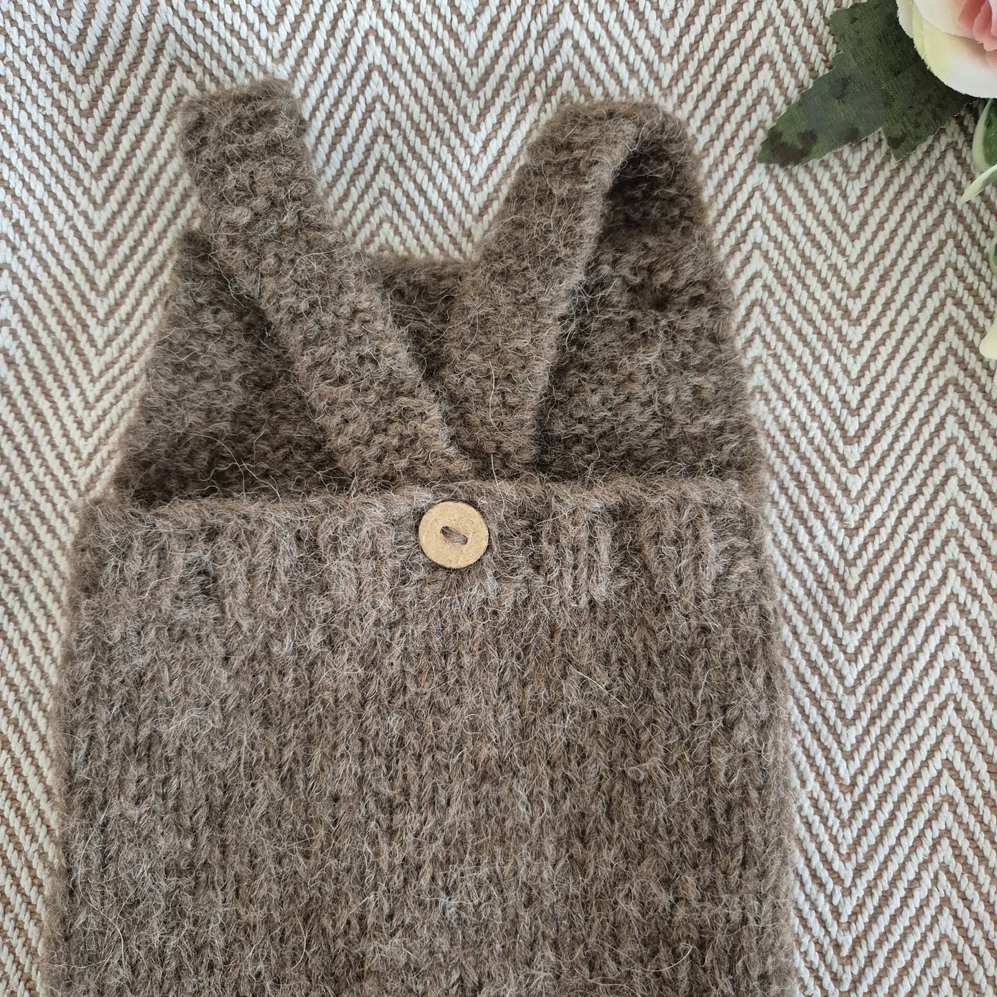 Knitted Newborn Romper in Brown Alpaca yarn, Photography Prop (READY TO SEND)